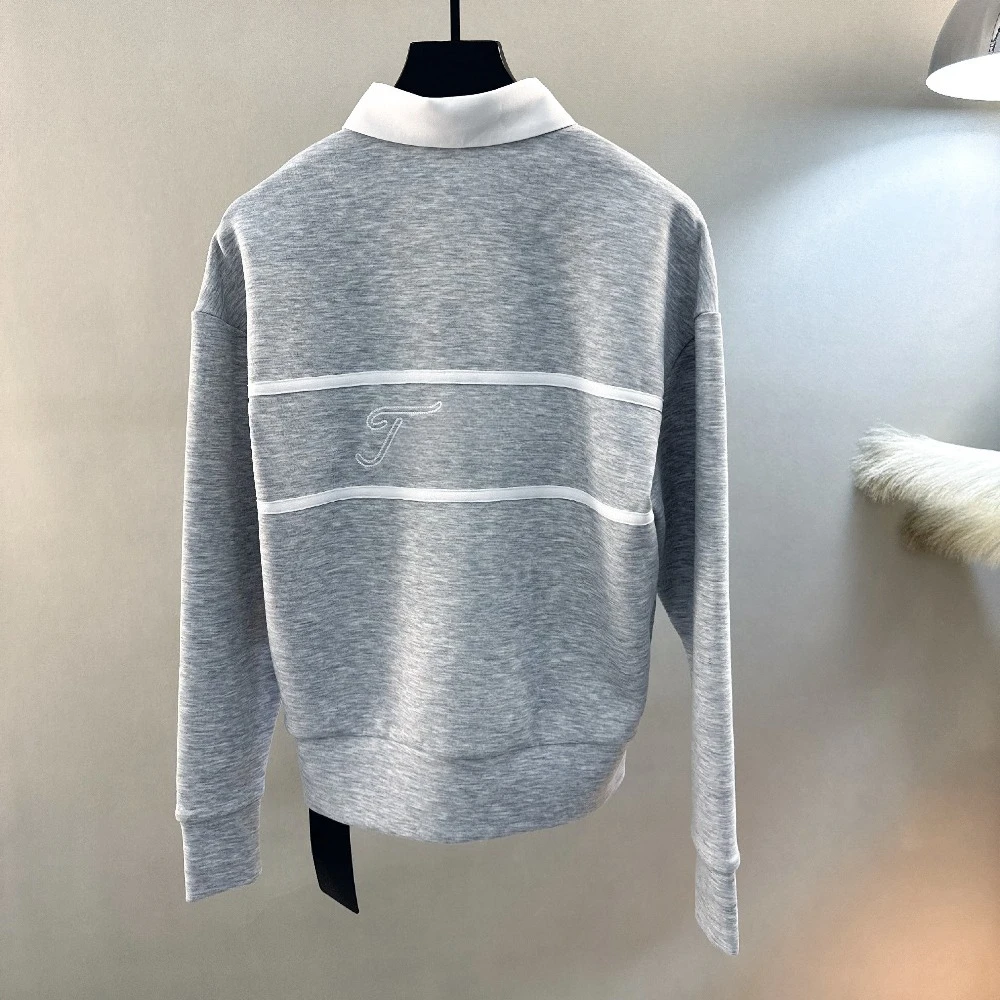Women's Golf Faux Two-Piece Sweatshirt 2026 Fall New Korean Style Thick Cotton Blend Letter Print Model Style Outdoor Warm Soft
