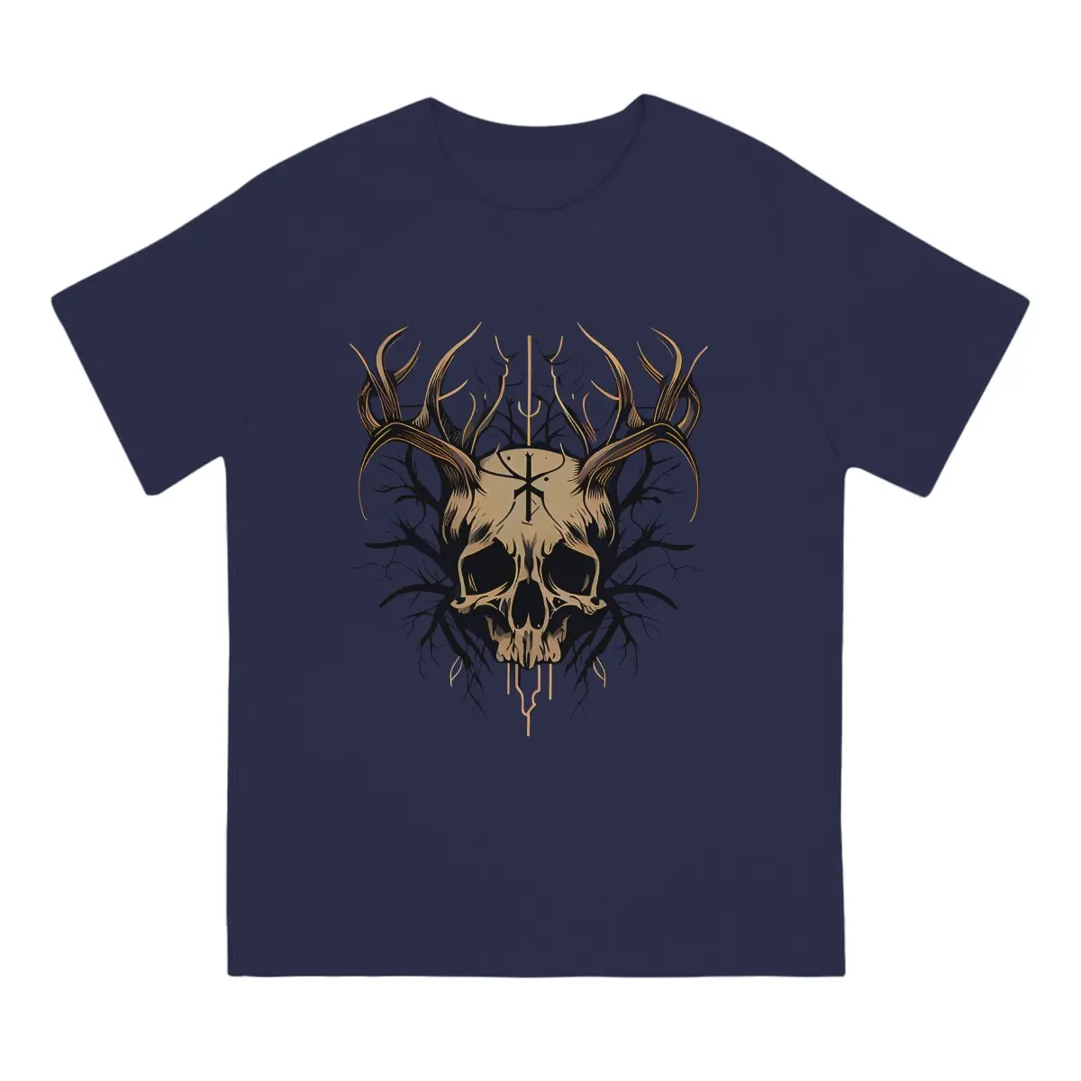 Awesome True Detective Deer Skull Sticker T-Shirts Men O Neck Cotton T Shirts True Detective Short Sleeve T Graphic Printed