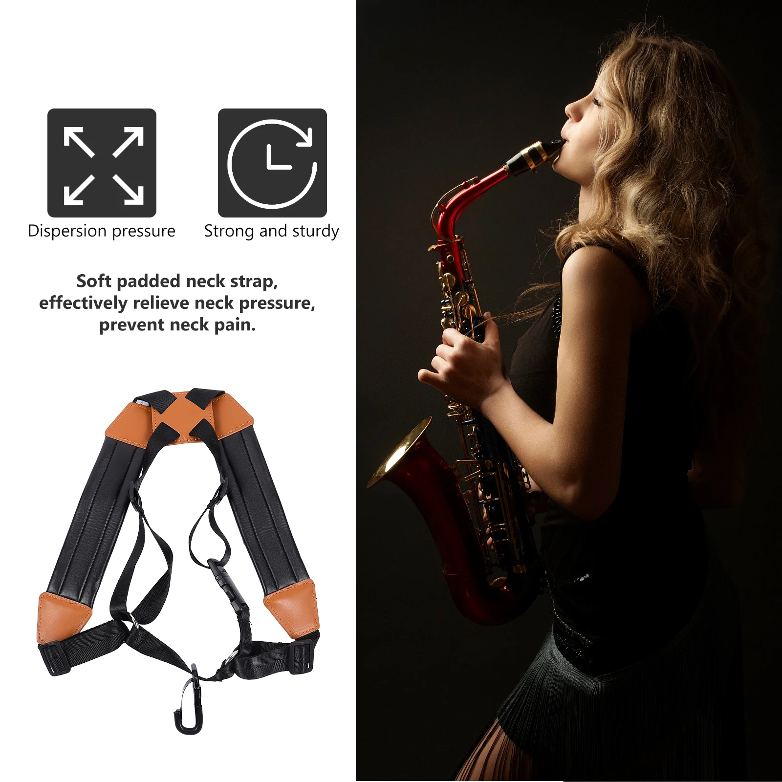 

Universal Saxophone Strap Black Adjustable Padded Support For Alto Tenor Soprano Baritone Sax Clarinet Oboe Bassoon Players