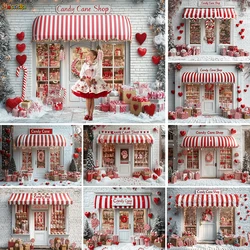 Christmas Candy Cane Shop Background Photography Red Love White Gift Wall Backdrop for Kid Winter Birthday Photoshoot Studio