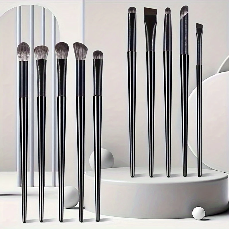 10pcs Black Eye Makeup Brushes Set Professional Contouring Eyeshadow Eyeliner Brush Portable Blending Facial Beauty CosmeticTool