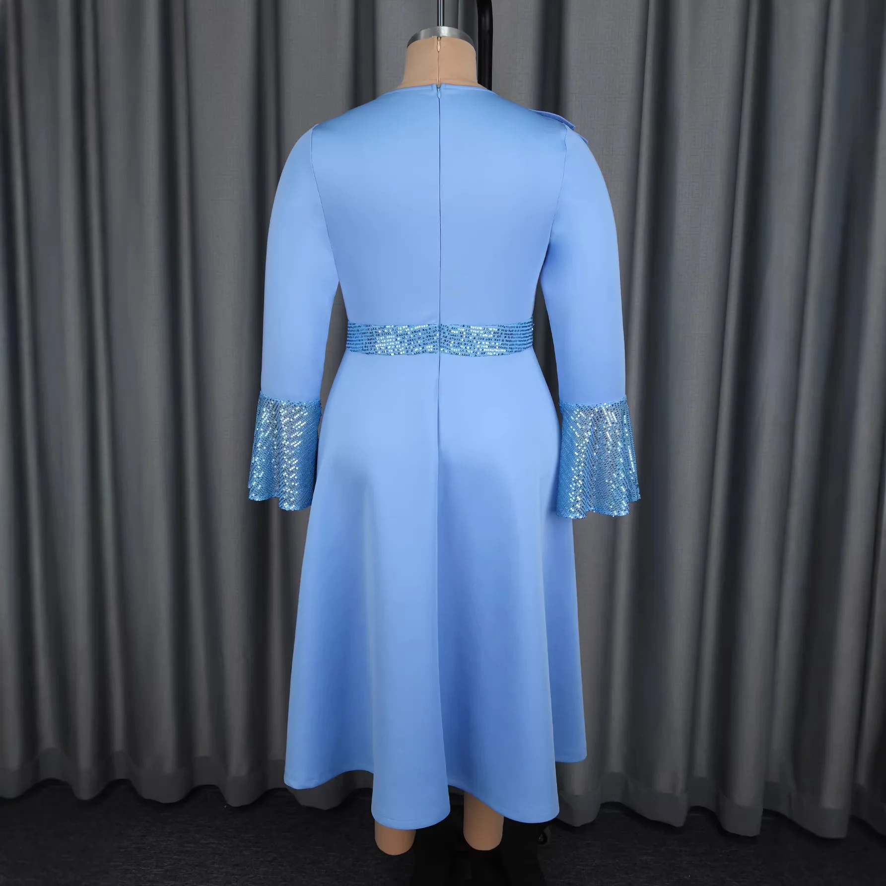 Africa Clothing Women Party Dresses Sequined Ruffles Flare Sleeves Christmas Wedding Guest Birthday Occasion Evening Event New