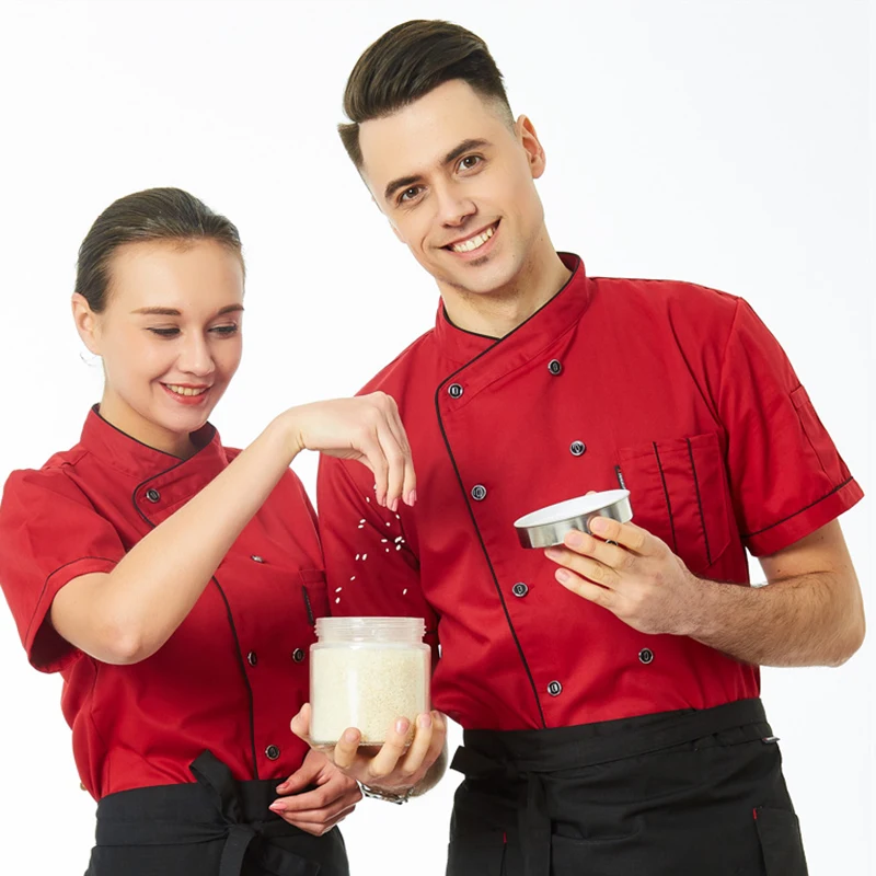 Neue Unisex Küche hotel Chef Uniform Bäckerei Lebensmittel Service Kochen Kurzarm shirt Atmungsaktiv Zweireiher Koch Jacke kleidung