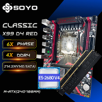 SOYO X99 DDR4 Red Game Motherboard Set with E5 2680 V4 LGA2011-3 2680v4 CPU 16GB(8GB*2) 2133MHz DDR4 REG ECC RAM Memory KIT