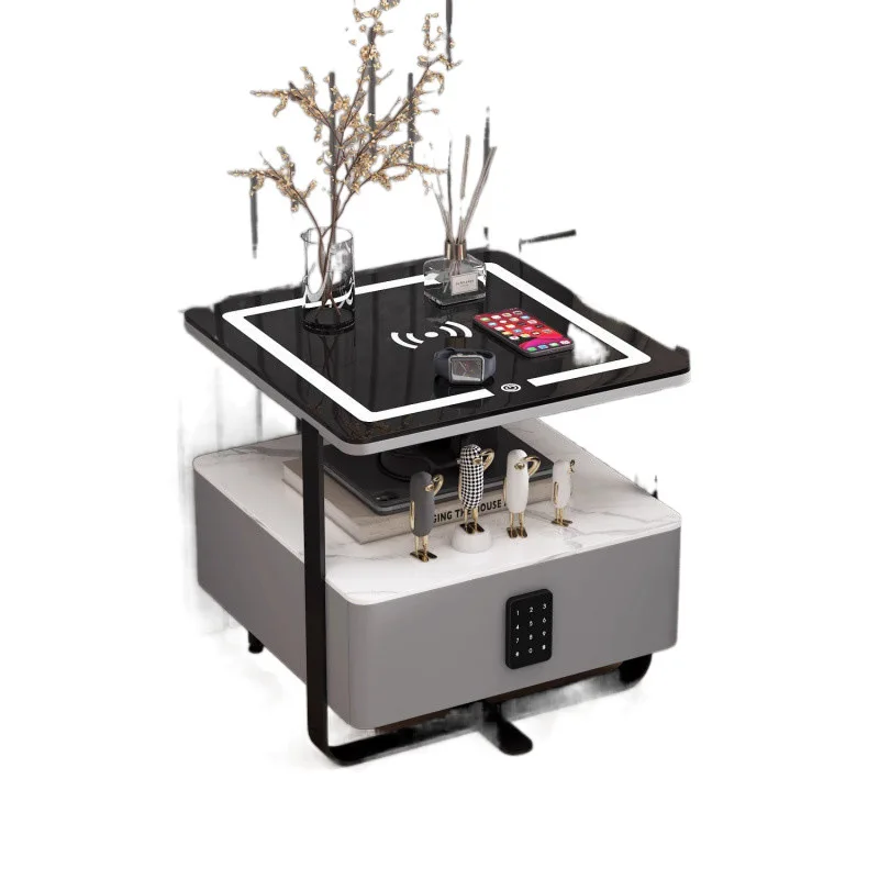 

Smart bedside table, simple and modern light luxury password lock solid wood bedside cabinet