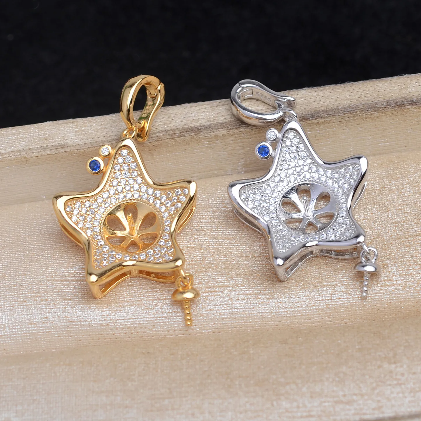 Star Shape S925 Sterling Silver Pendant Mounts Base Findings Settings Mountings Jewelry Fittings for 10-11mm Pearls 3pcs/lot