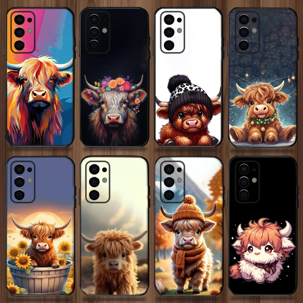 

Cute Highland Cow Phone Case For Samsung Galaxy A13,A21s,A22,A31,A32,A52,A53,A71,A80,A91 Soft Black Cover