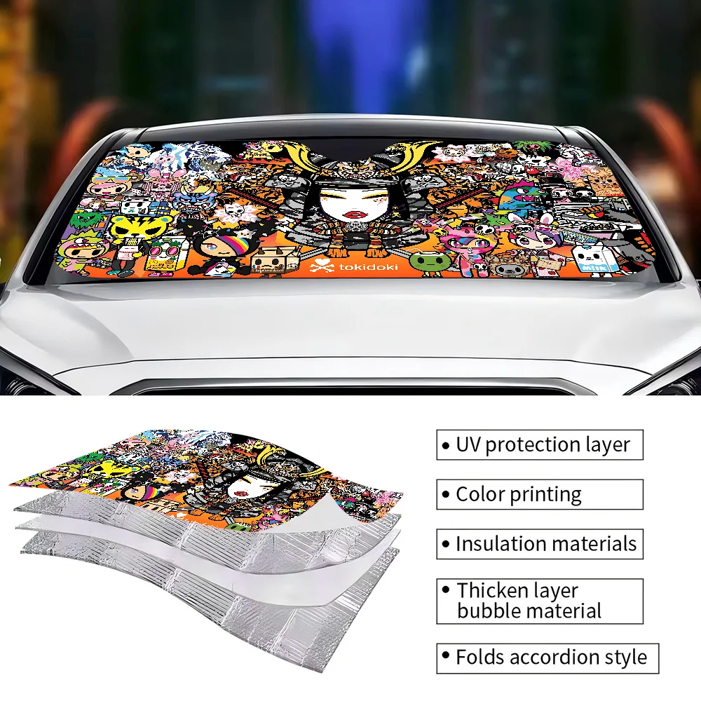 Cartoon T-Tokidoki Novelty Car Front Windshield Sunshade 70x130cm Cartoon Foils Car Window Windscreen Cover