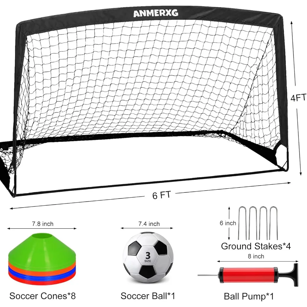 Set porta calcio portatile per bambini 6x4FT con pompa a sfera e coni - Attrezzatura da allenamento pieghevole per sport in giardino