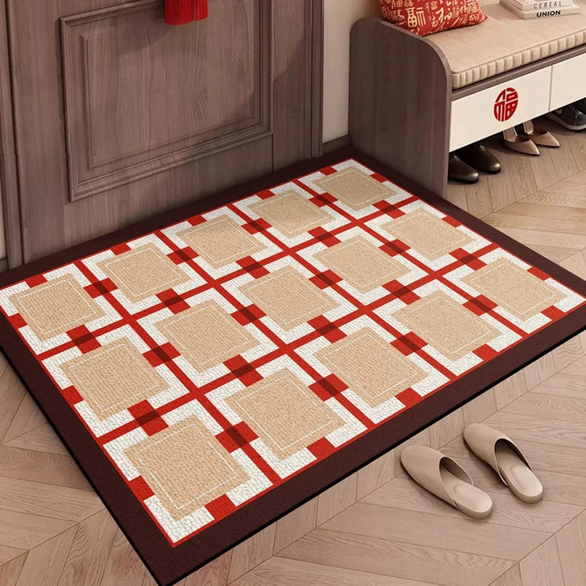 Entrance Doormat Modern Minimalism Red Plaid Welcome Rugs Dirt Trapping Washable Entry Door Mats Non-slip Hallway Carpet Tapete