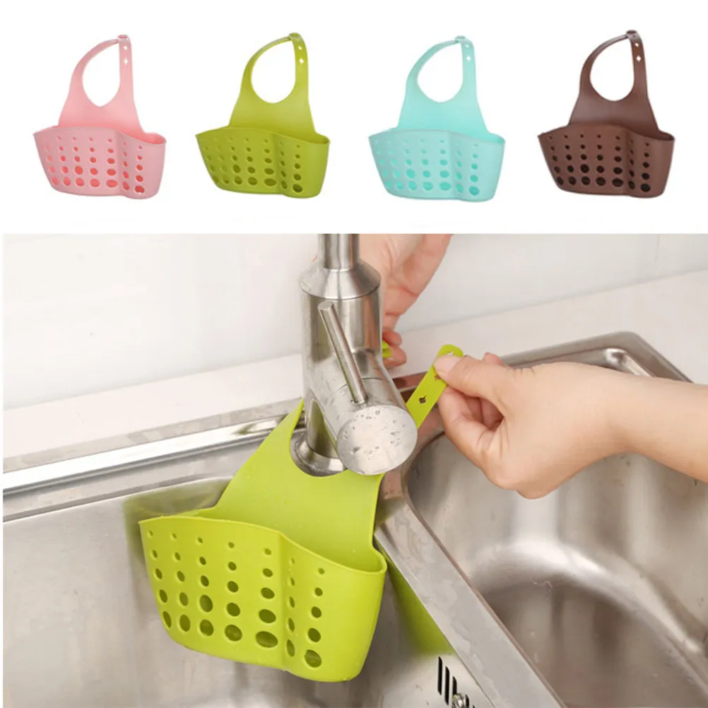 Adjustable Snap Button Kitchen Organizer Shelf Sponge Soap Basket Holder Sink Hanging Storage Holder Sky-Blue Kitchen Organizer view 6