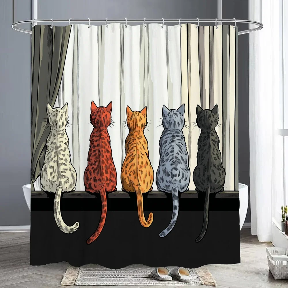 Cat Shower Curtain,Cute Cats Cartoon Bathroom Curtain Washable Cloth Kids Bath Curtain Unique Gift Stylish Design Home Curtain