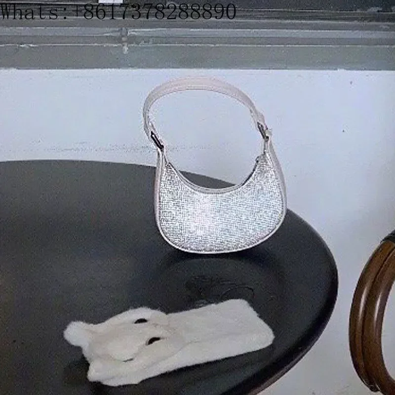 

24 new product niche women's bag with diamond crescent shaped bag, super dazzling water diamond underarm bag
