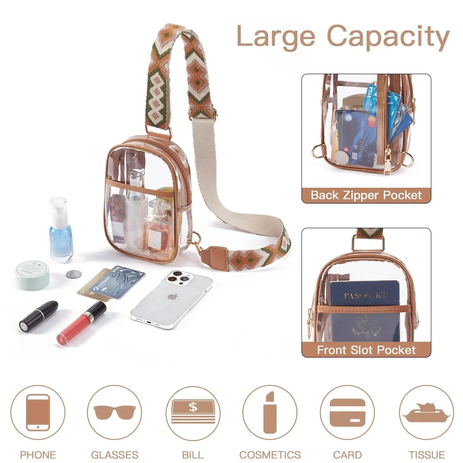 Fashionable Waterproof Quilted PVC Sling Bag with Adjustable Strap Chic Transparent Crossbody for Travel & Events