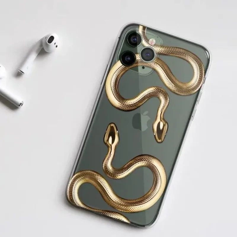 Luxurious Gold Snake Case for iPhone 15 14 13 12 11 Pro Max Mini X XR XS Max SE 7 8 Plus Case Dragon Fundas For iPhone 13 Cover