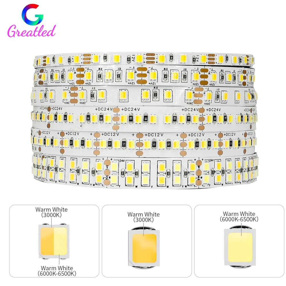 2835 Dual Color LED Strip Light Dimmable 120 180 240 336 LEDs/M 5MM 8MM 10MM 12MM Wide PCB Flexible CRI CCT Bar Lamp DC12/24V