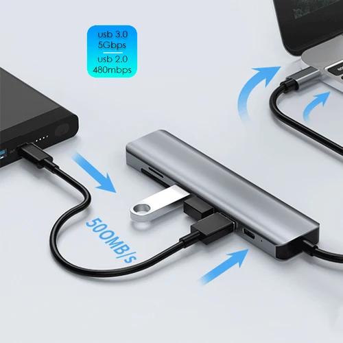 Imagen 2 del producto Estación de acoplamiento USB-C 7 en 1, adaptador HDTV 4K, USB 3,0/2,0 HUB tipo C a PD 87W, lector SD TF, divisor USB C para ordenador portátil Macbook Pro