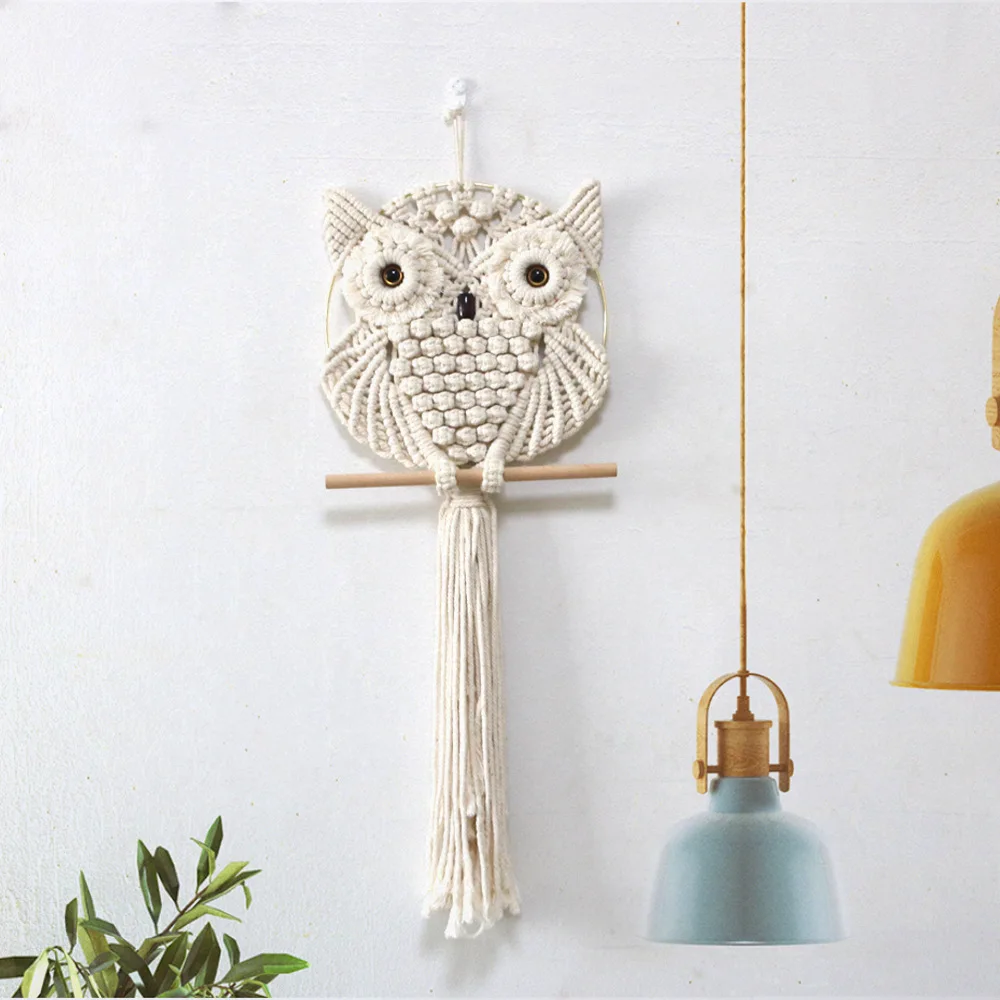 Owl Pendant Lace Wall Hanging Tapestry Art Hand Woven Bohemian Style Decoration Basket Wall Tapestry Boho Decor Home Decor view 2
