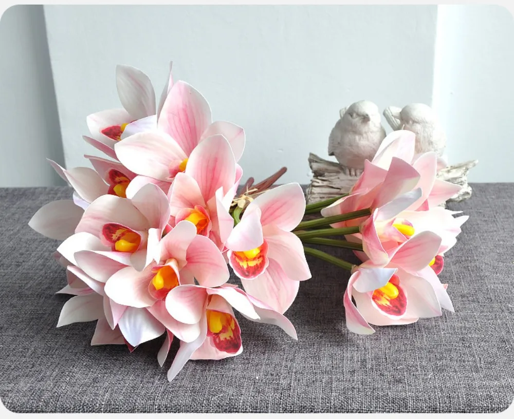 Künstliche Cymbidium-Blumen mit Echtem Touch, Magnolien, Dekorative Kunstpflanzen, Lange Zweige, Seiden-Kunstblumen – Detail 4