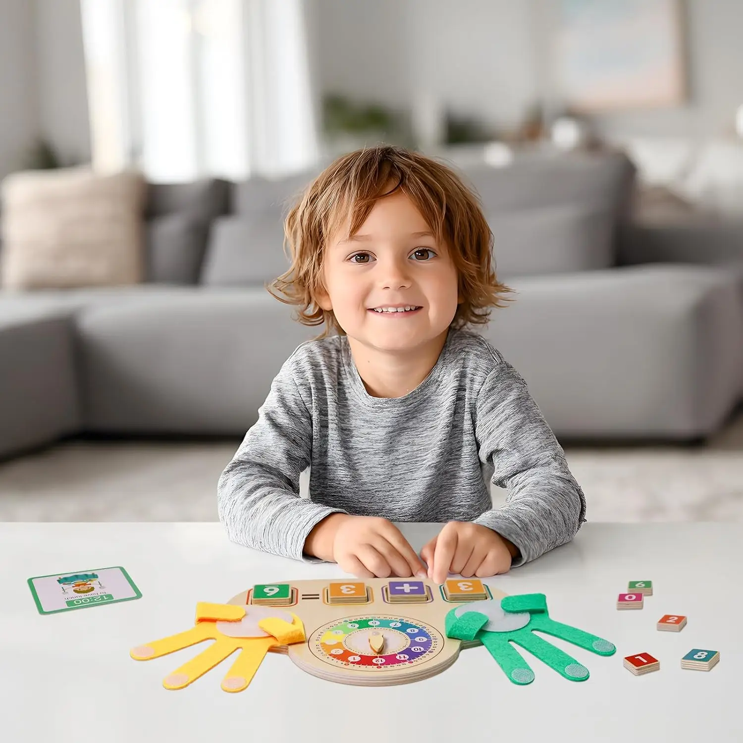 몬테소리 유아 학습 장난감, 손가락 숫자 블록 및 시계 나무 장난감, 교육용 수학 장난감