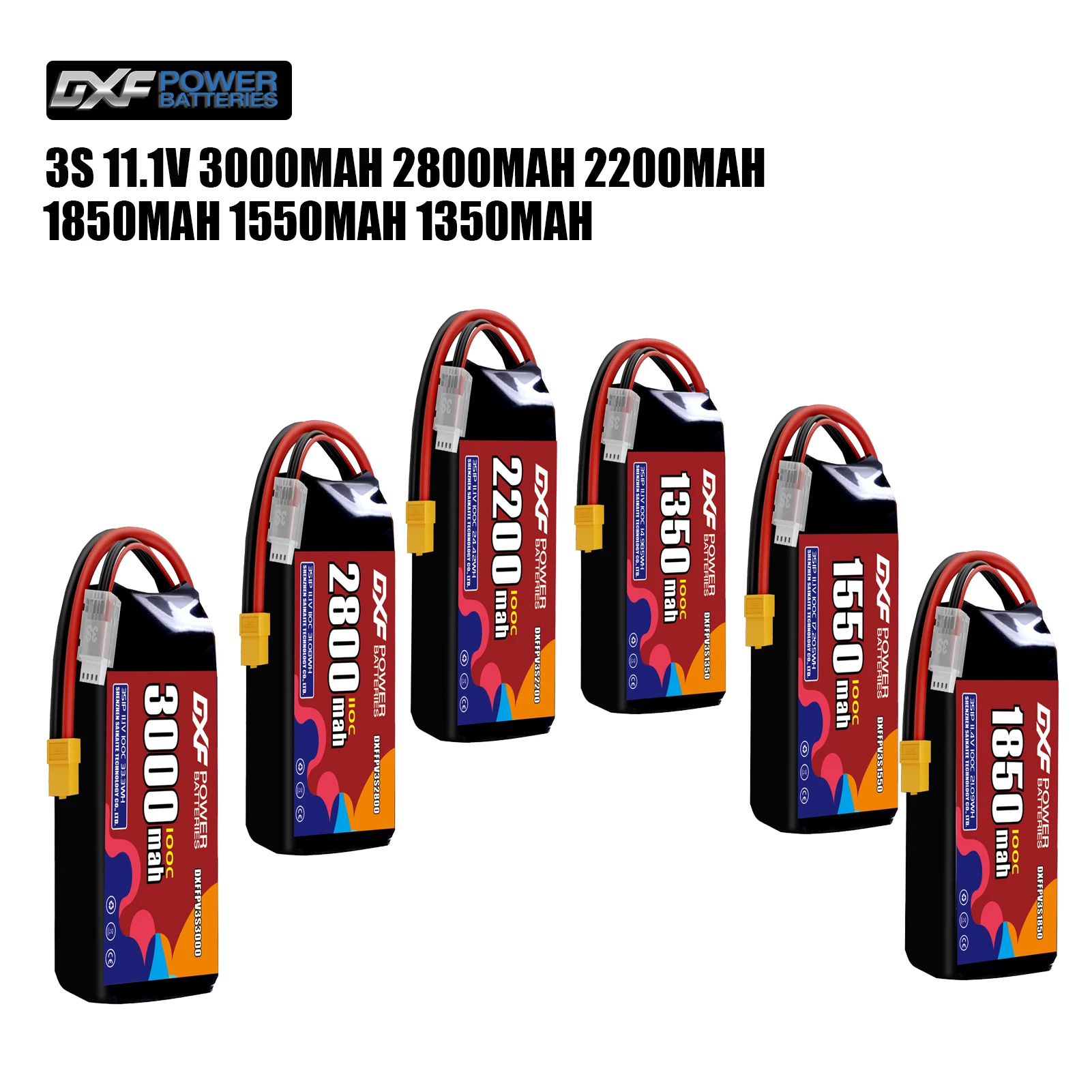 DXF Lipo 3S Battery 11.1V 3000mAh 2800mAh 2200mA 1850mAh 1550mAh 1350mAh 100C XT30 XT60 JST Plug for FPV Quadcopter Drone