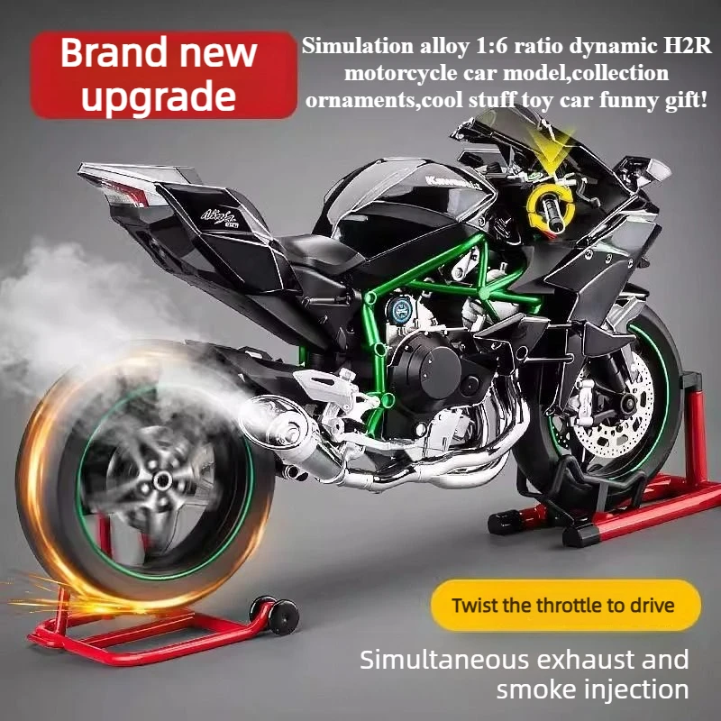 

Cool Stuff Toy Car Funny Gift-Hot 1:6 Alloy Scale Dynamic H2R Motorcycle Car Model,Collection Ornaments,Fart Spray,Toys for Kids
