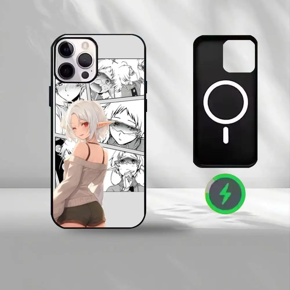 حافظة هاتف Mushoku Tensei Sylphiette لهاتف iPhone17,16,15,14,13,12,11 Max غطاء حماية للشحن اللاسلكي باللون الأسود
