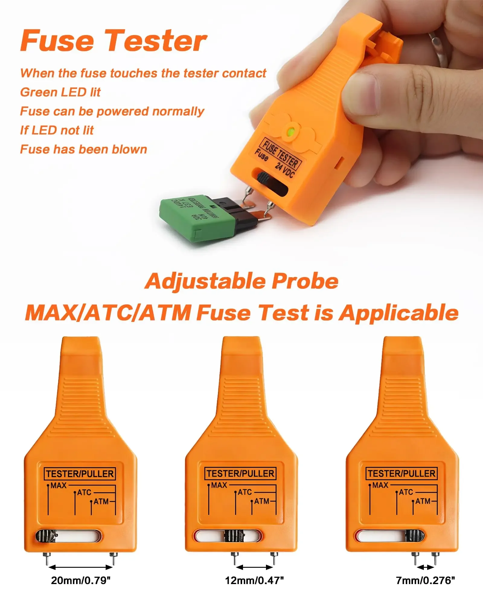 Multi-Functional Fuse Tester Puller Tool Anti-Slip Handle Compatible with MAX ATC ATM Blade Fuse Checker for Car Truck