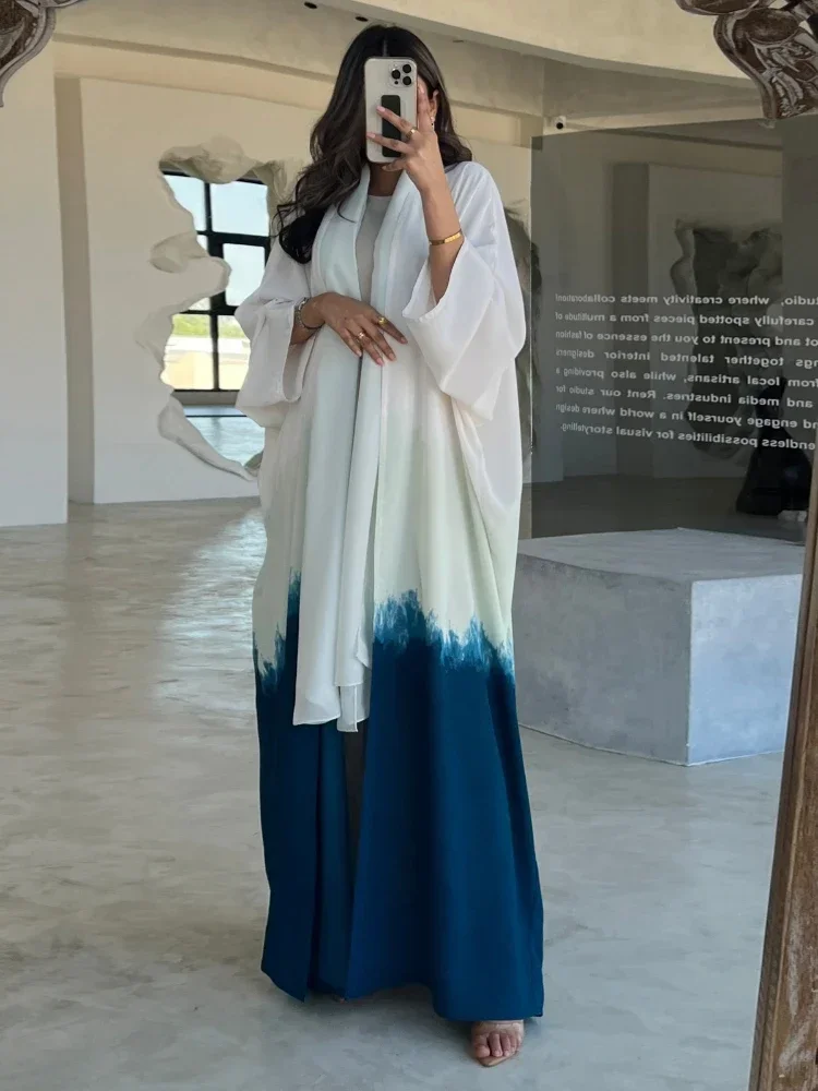 Eid Abaya Musulmano Donna Cardigan Tie Dye Stampa Cardigan Ramadan Abaya Caftano Dubai Abito Lungo Abiti Largo 1 Pezzo Abaya 2026