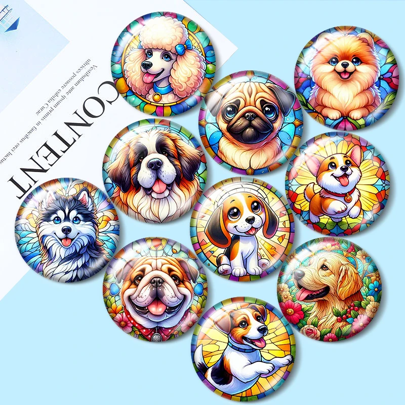 

Beautiful round stained glass dog 10pcs 12mm/18mm/20mm/25mm Round photo glass cabochon demo flat back Making findings