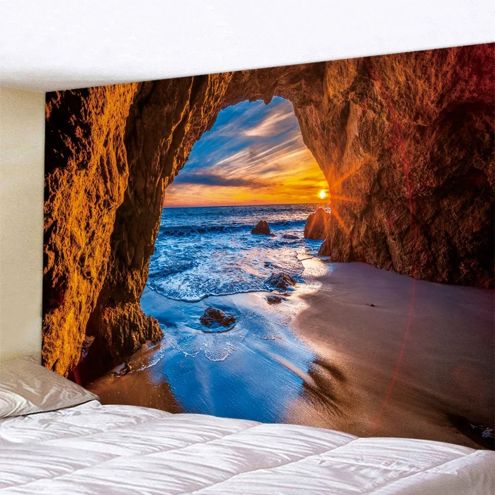 Seaside cave psychedelic scene home decor art tapestry hippie boho tarot pretty room wall decor wall hanging image 2