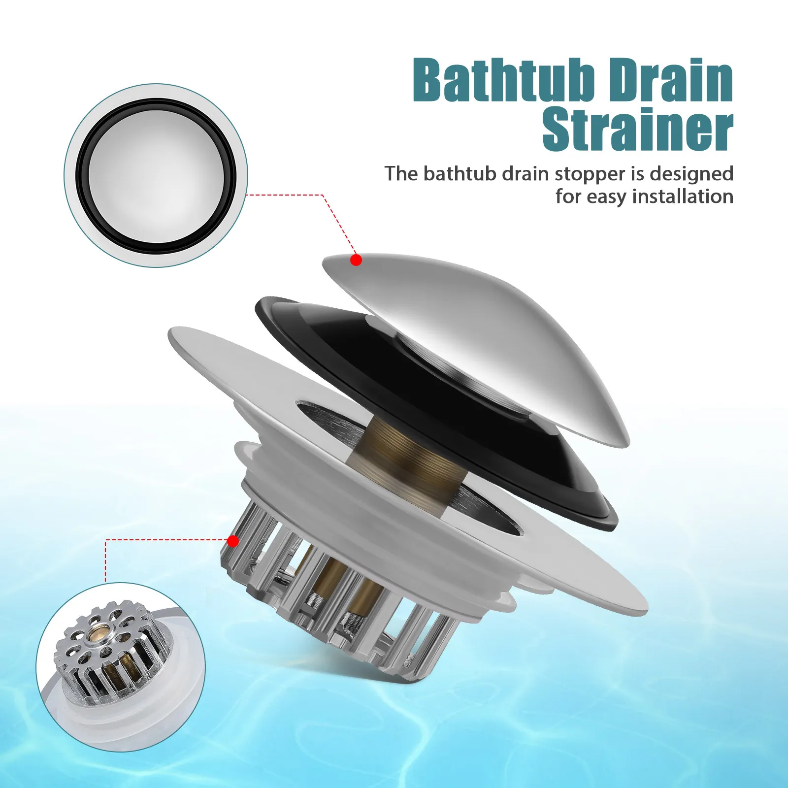 Full Copper Bathtub Drain Stopper Pop-Up Plug Dual Function Hair Catcher Filter Bathroom Sink Strainer Wash Basin Drain Cover