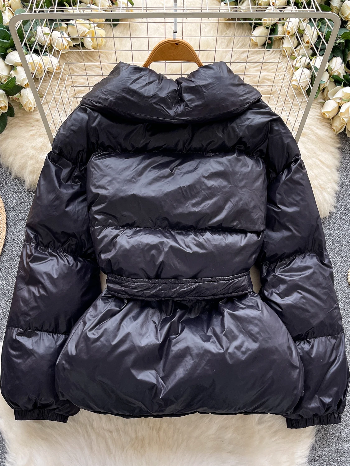 여성용 블랙 고딕 파카 재킷 벨트가 있는 따뜻한 두꺼운 겨울 재킷 하라주쿠 아우터웨어 패딩 재킷 빈티지 2000년대 의류