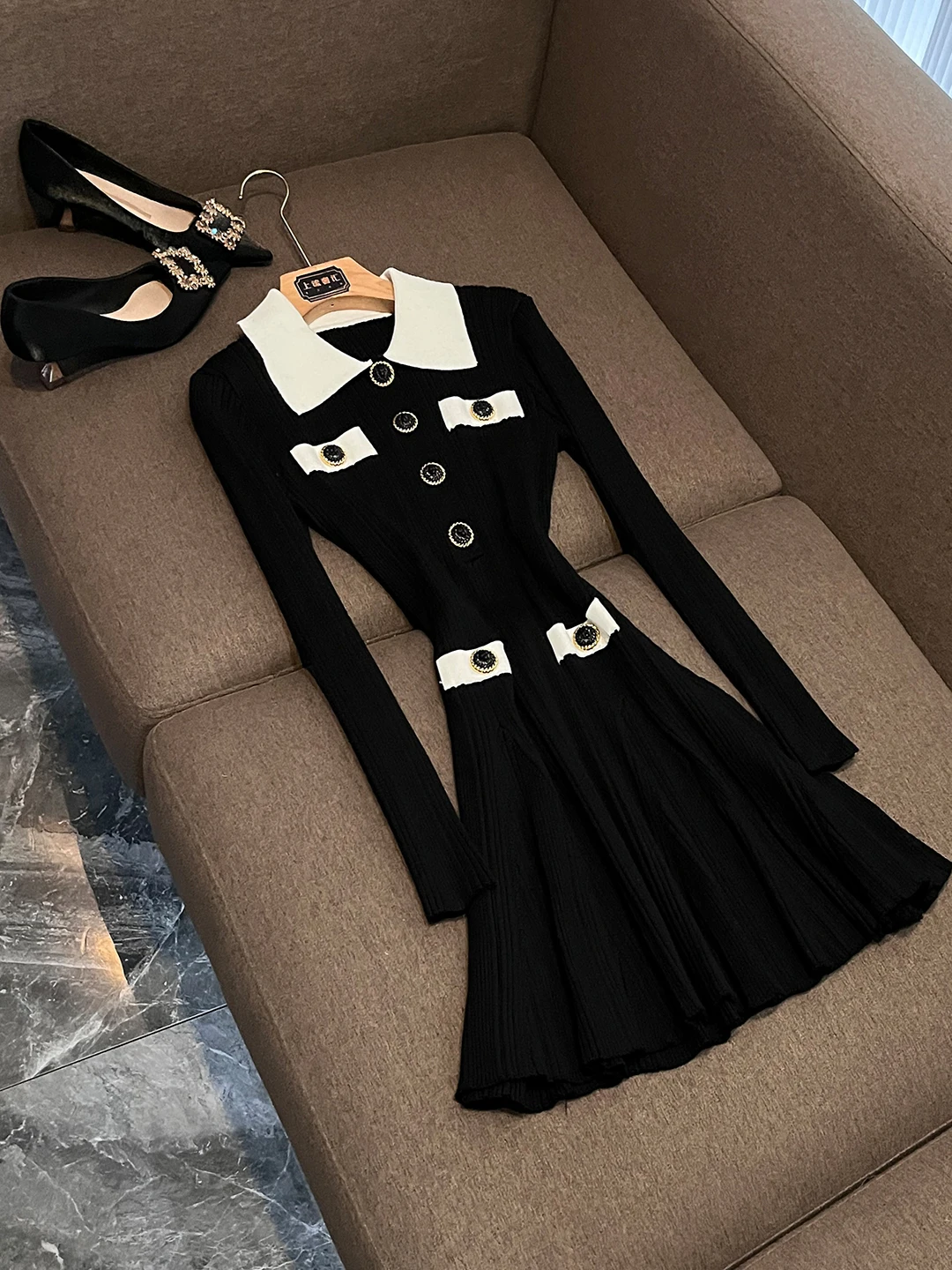 

Женское трикотажное платье Ele Slim Fit с длинным рукавом, на одной пуговице, с цветовыми блоками, элегантное, осенне-зимнее, X725