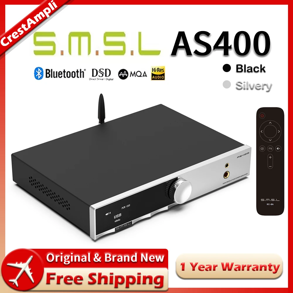 

SMSL AS400 Power Amplifier Headphone AMP MQA-CD Hi-Res DAC Support Bluetooth USB Optical Coaxial Remote Control Audio Decoder
