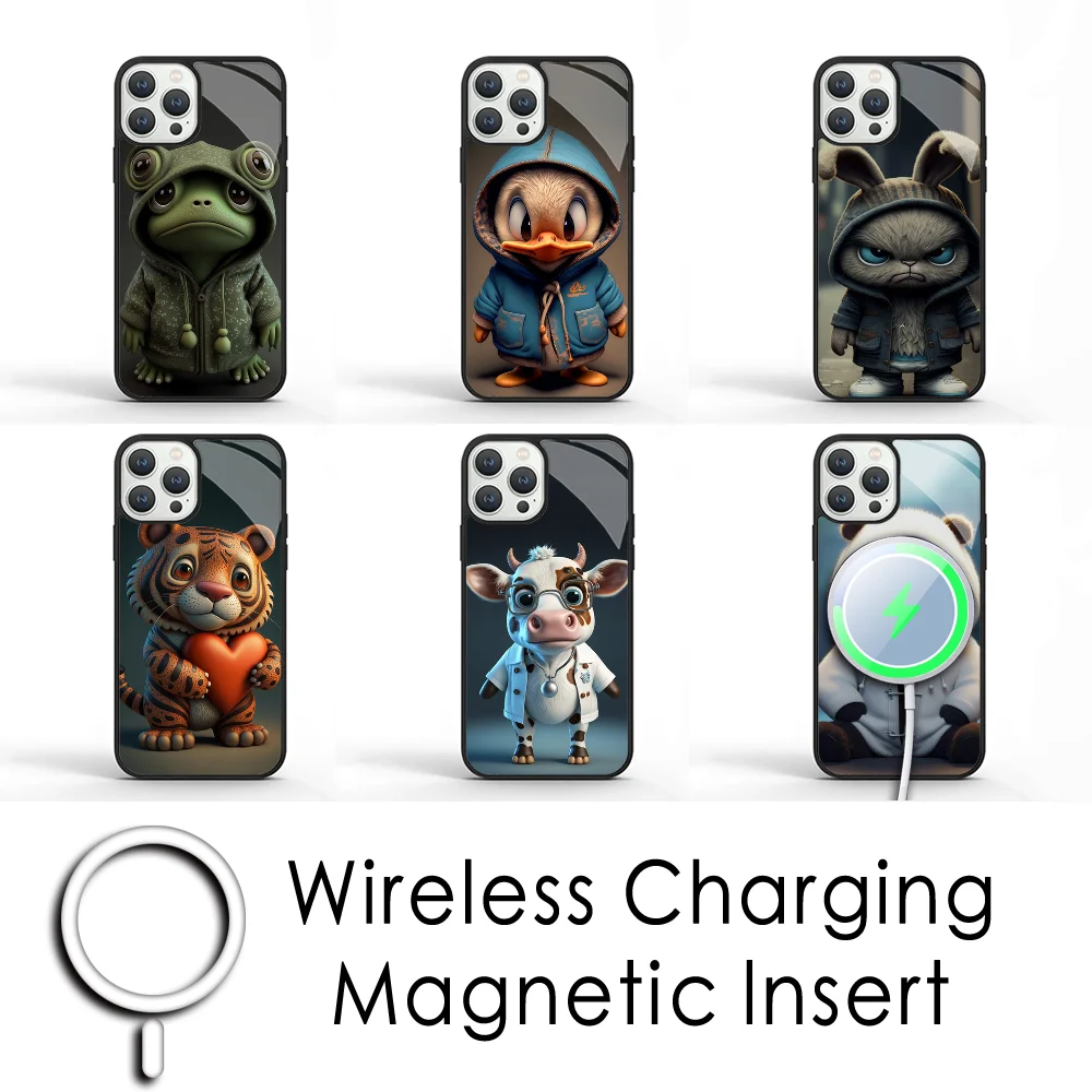 

Monkey Frog Pig Cow Bird Cat Phone Case For IPhone 16 15 Pro Max Case 14 Plus 13 12 11 Magesafe Magnetic Wireless Charge Cover