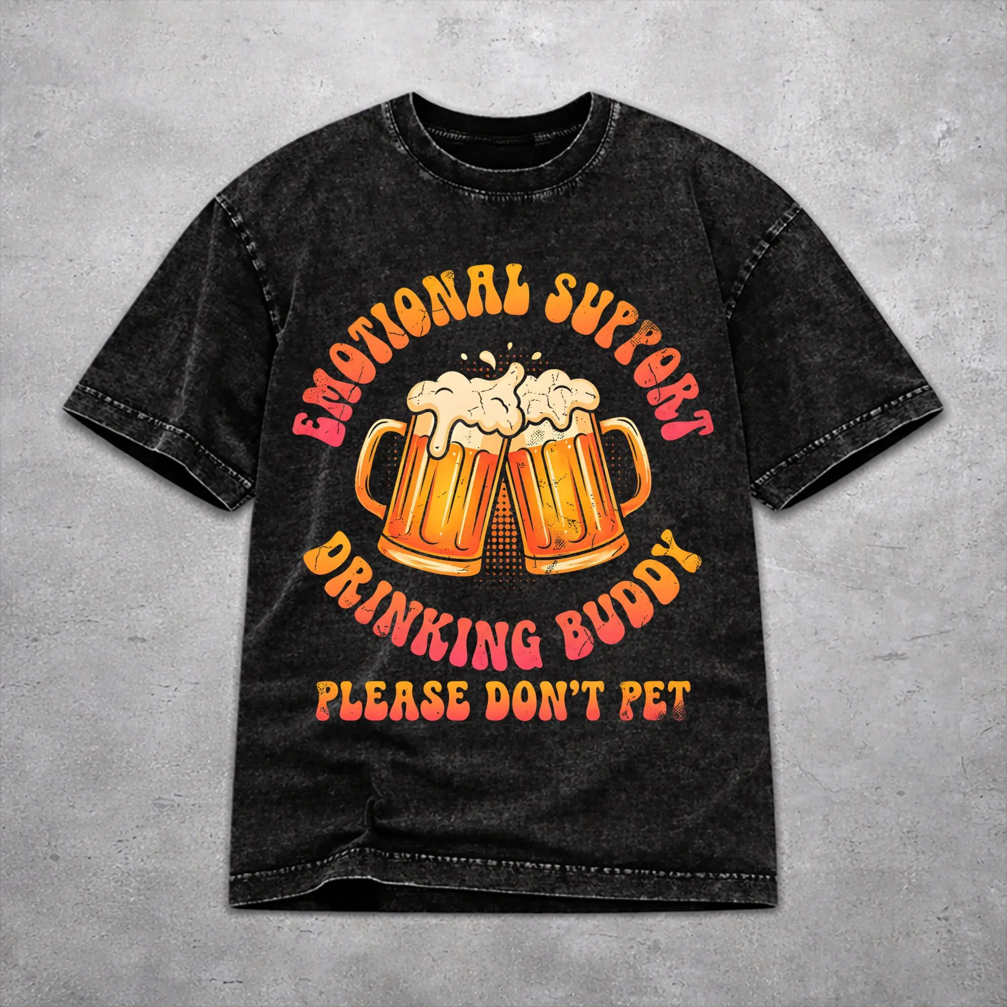 Emotional Support Drinking Buddy Beer Washed T Shirt Novelty Streetwear Men Women  Oversize Tee T-Shirts Cotton
