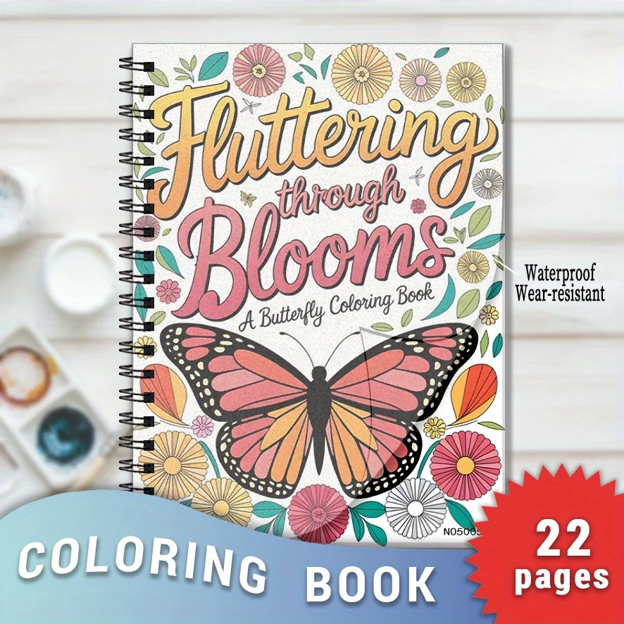 Flutter Through Blooms Coloring Book - 8.3×11.2 Inches, 22 Pages. Butterfly & Flower Art to Boost Creativity