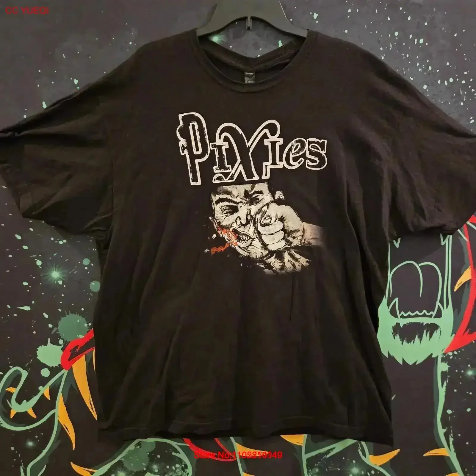 تي شيرت PIXIES Face Punch Concert Tour مقاس 2XL Alt Rock Band Frank Black 90s عتيق جرافيك مغسول موضة مريحة