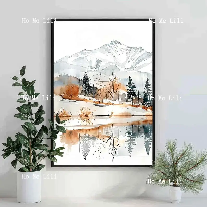 Set Of 3 Mountain Prints Wall Art Customisable Warm Earthy Japandi Nature Lake