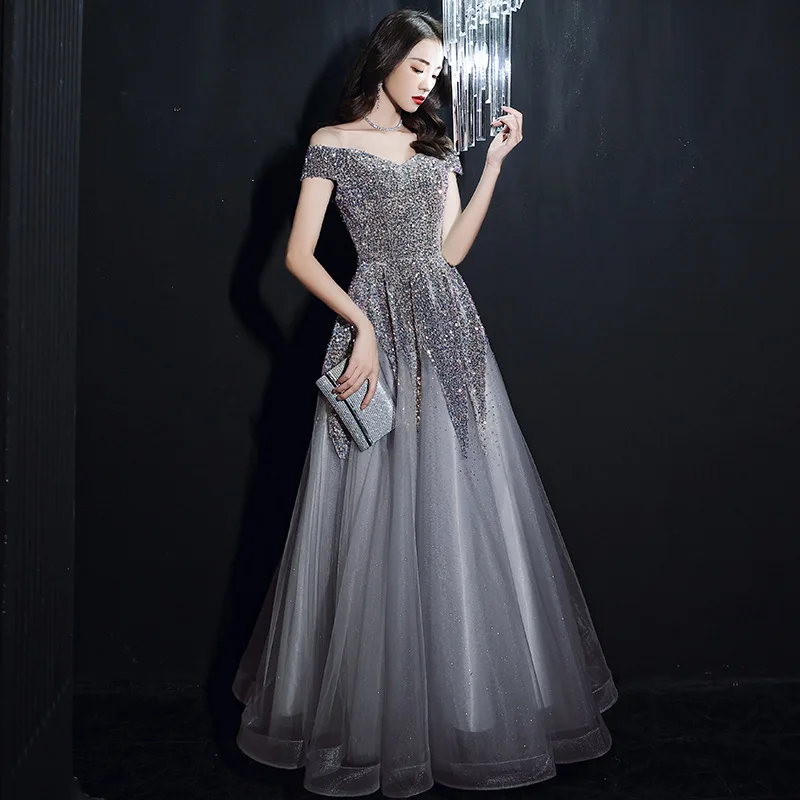 Evening dress 82 women 2024 new banquet temperament one shoulder long dress