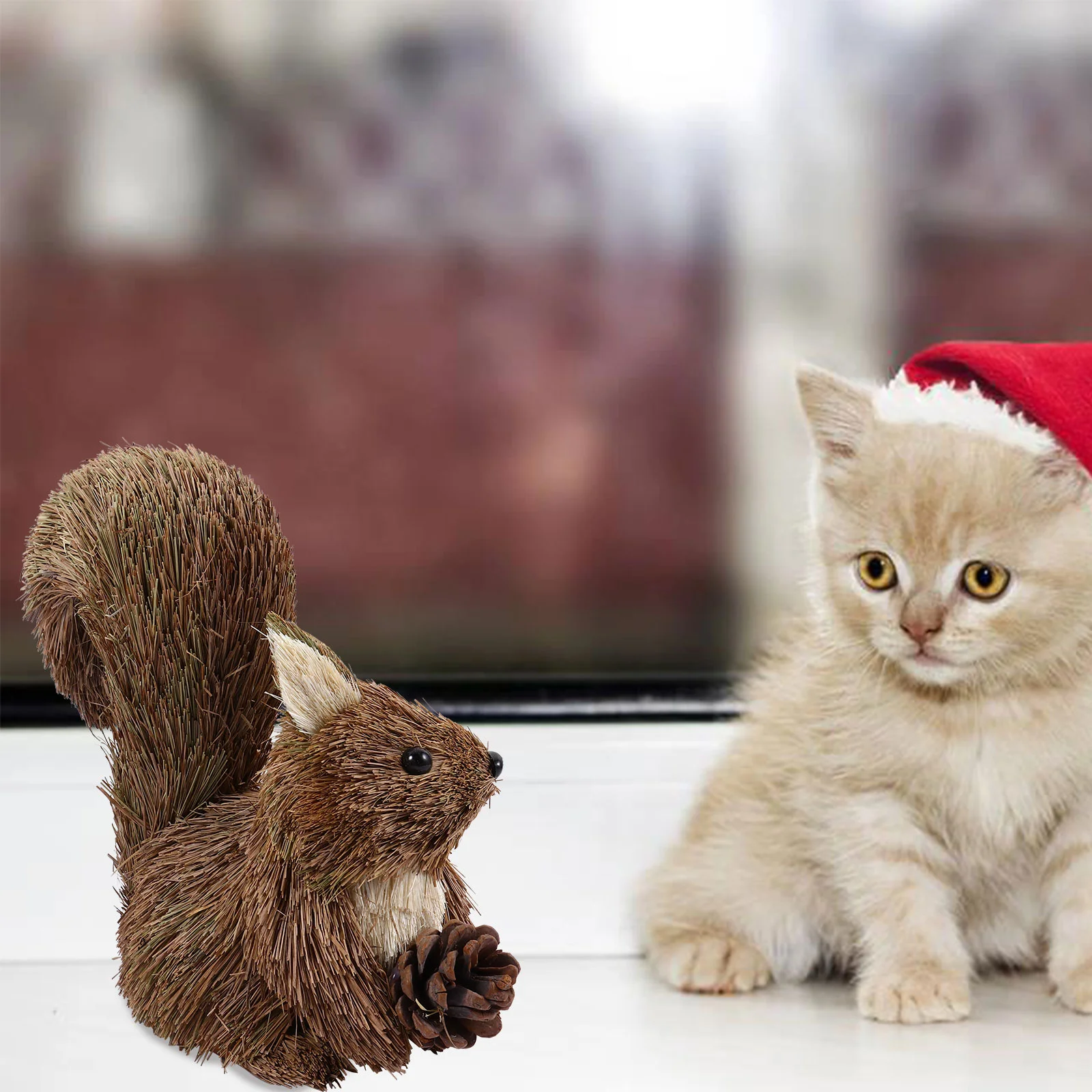 Pequeño ardilla adorno de paja de Navidad césped decoraciones de Halloween figuras de animales estatua de Navidad