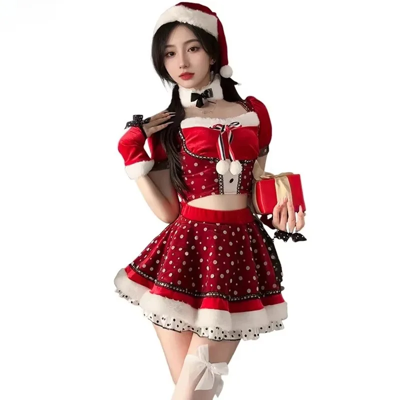 Christmas Uniform Women Anime Girl Group Xmas Outfits Cosplay Costume Red New Year Nightdress Role Play Underwear Lingerie