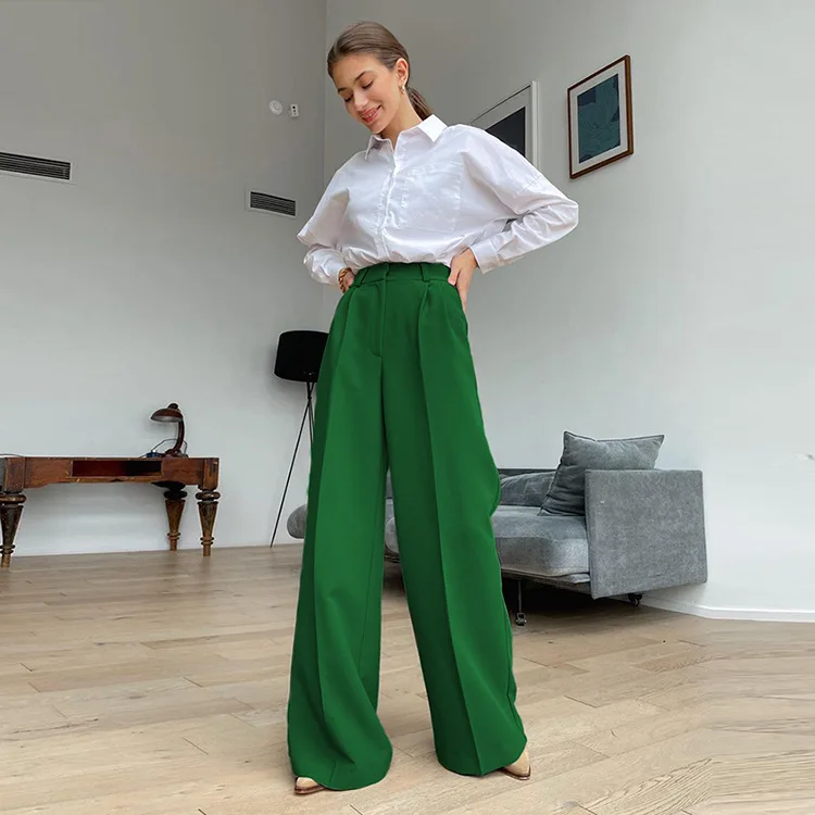 

Loose Casual High Waist Trousers for Women Commute Long Pants Dra Floor-Length Wide Leg Suit Pants Spring Collection