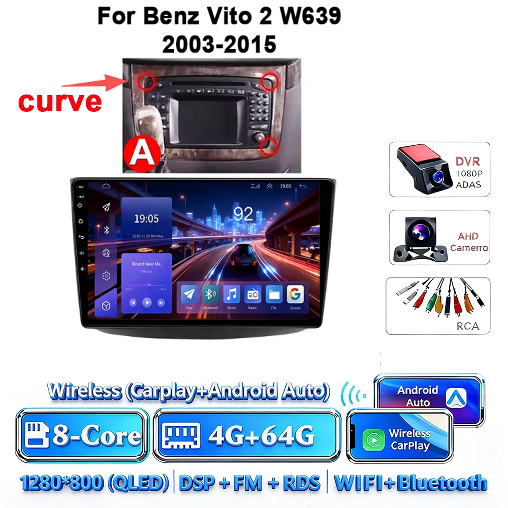 Android 17 autoradio 4G WIFI Carplay voor Mercedes-Benz Vito W639 2003-2015 DSP GPS navigatie Bluetooth touchscreen multimedia