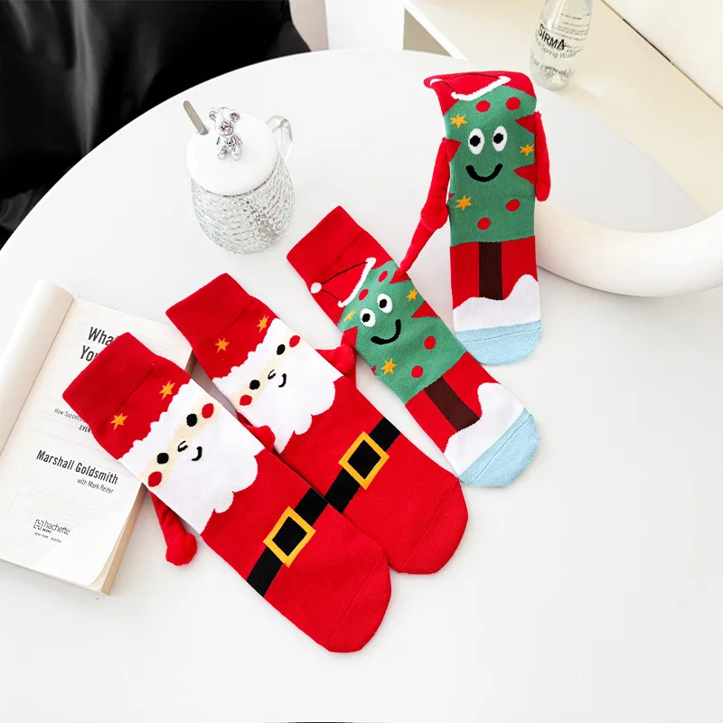 2pairs of Autumn and Winter Christmas Stockings, Santa Claus Gift, Snowman, Reindeer, Mid Tube Socks