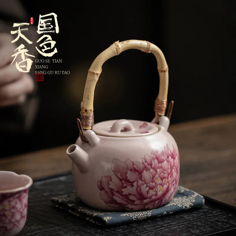 

Bamboo beam pot ceramic teapot National style kung fu tea set single pot gift box