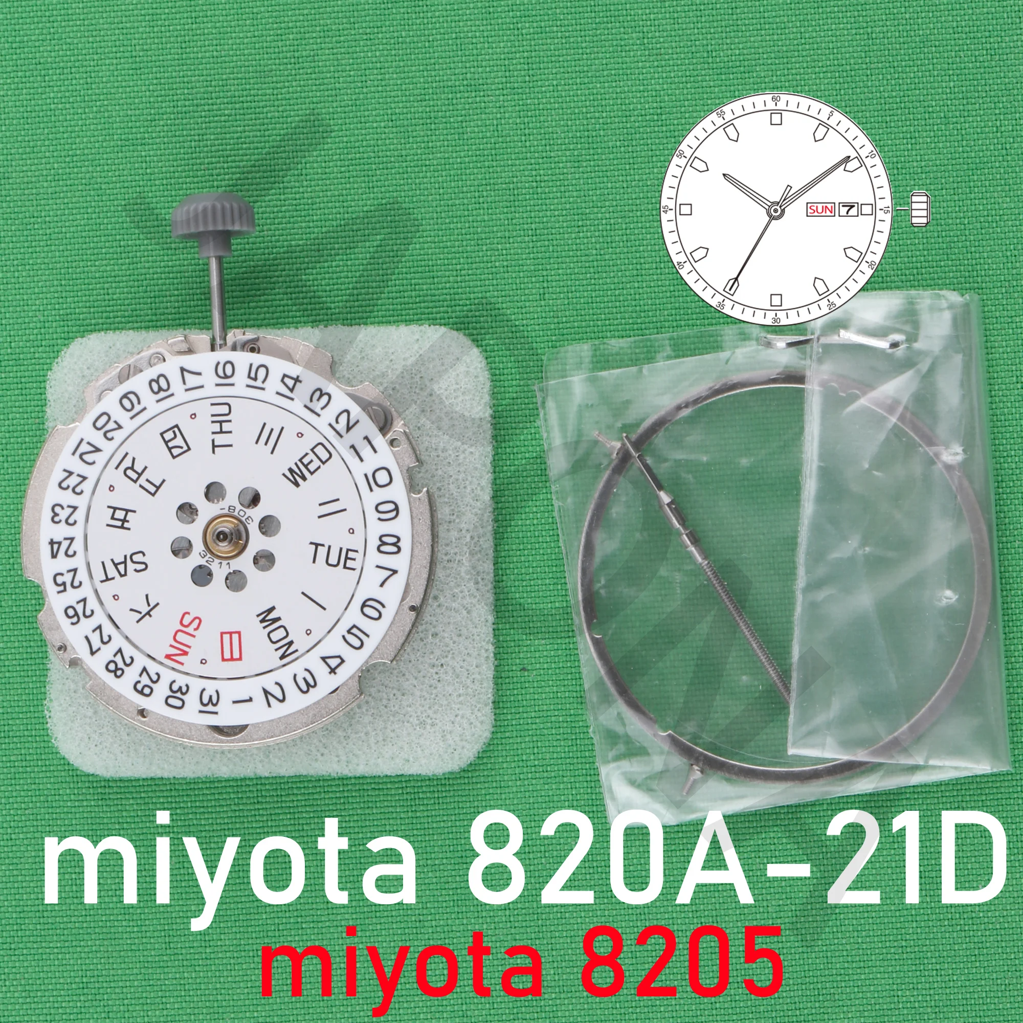 8205 movement silver miyota 820a-21d MIYOTA’s signature standard mechanical movement 3 hands with date/day at 3o\'c 8205 820a 820