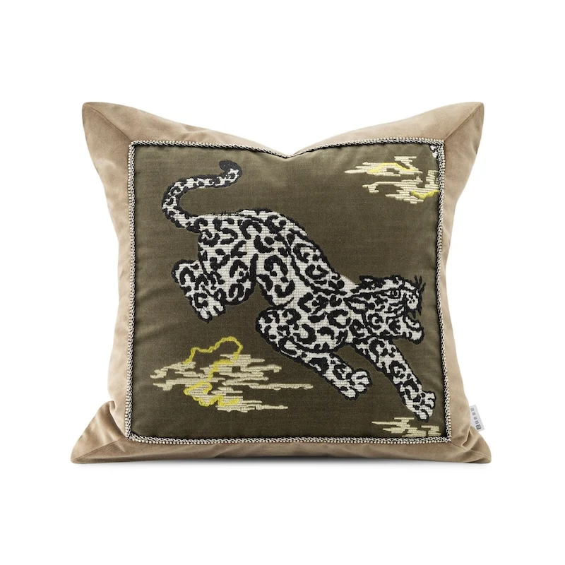 Retro Leopard Embroidery Pillows Luxury French Style Cushion Case Green Decorative Pillow Cover For Sofa Chair Home Decorations