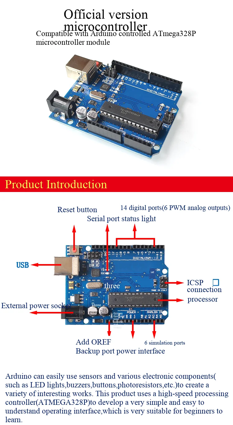 Kompatibel mit der offiziellen Versionskontrolle der UNO-R3-Entwicklungsplatine für das ATmega328P-Mikrocontrollermodul. – Detail 3